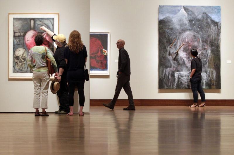King State Journal Visitors take in an exhibit of works by artist Jim Dine at the Chazen Museum of