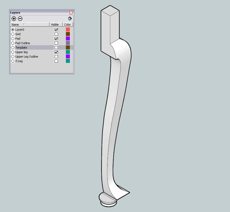 You will need to download Tall Cabriole Leg Tutorial Part B, or if you prefer, start with your own model completed in Part A. Both should look like the picture at left.