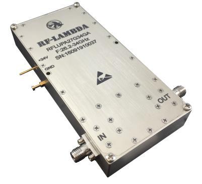 7-3 RF-LAMBDA 5W Ultra Wide Band Power Amplifier 2-18GHz Features Wideband Solid State Power Amplifier Psat: + 37dBm Gain: 35 db Supply Voltage: +24V Electrical Specifications, T A = +25⁰C, Vcc =