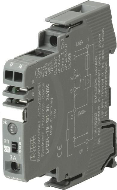 Electronic protection devices EPD24 Ordering details EPD24-TB-101-A 2CDC 051 001 S0010 The protection devices EPD24 extend the ABB product range of Modular DIN rail components by electronic