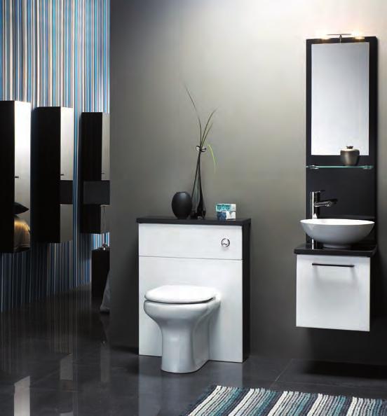 aura Aura is a compact hinged door cabinet featuring a solid surface worktop and round vessel style ceramic basin.