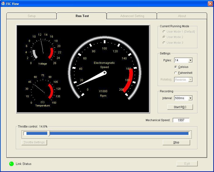 Advanced settings Tab First, click Read ESC to show the current data in the controller memory. 1. Throttle Setting Throttle starts at: (0.7ms 1.3ms; Default setting is 1.