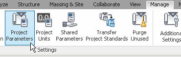 5.04.02 Adding the Shared Parameter to the Project The new Shared Parameter needs to be added to the project, so from the Manage ribbon click on the Project Parameters button.