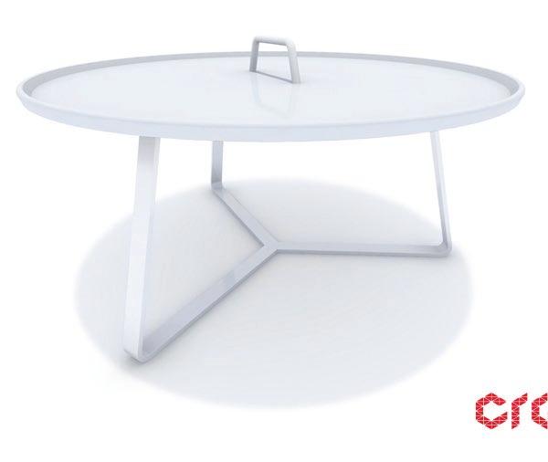 Lightweight aluminium table. Round rustic coffee table.