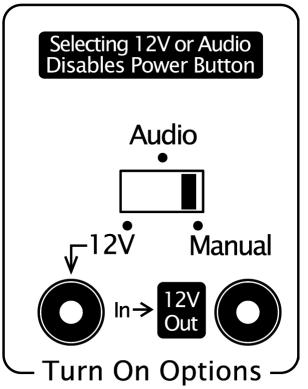 Turn On Options The setting of the rear panel Turn On Options switch determines how the amplifier turns on and off.