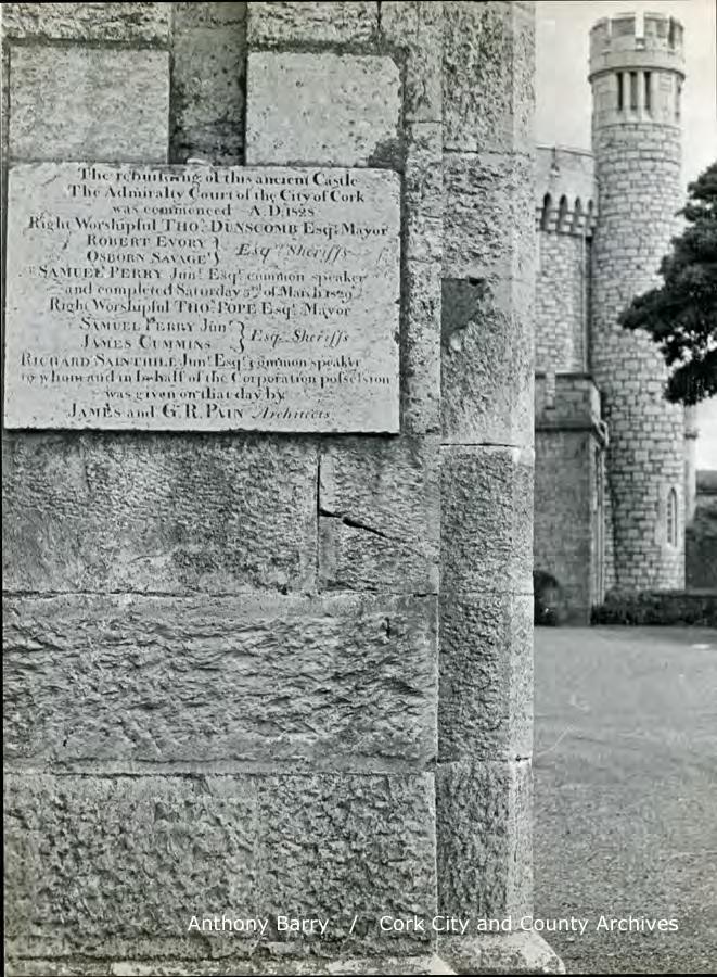Reference: PH/AB/L/112 Date: 1960s-1970s Title: Photograph, entrance to Blackrock Castle, Cork showing plaque with the following inscription: "The rebuilding of this ancient Castle The Admiralty