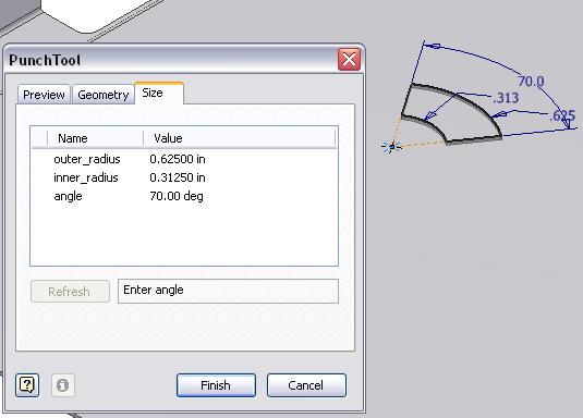 Inserting Sheet Metal Punch ifeatures After you have extracted your sheet metal punch ifeatures and authored your table-driven punch ifeatures, you can insert them into your sheet metal part models.