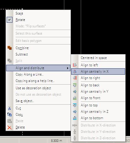 While selecting both objects (extrusion volumes) right click on mouse and select form align and