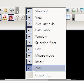 By the way you can show the Align menu in the tool bar by mouse right click and select the