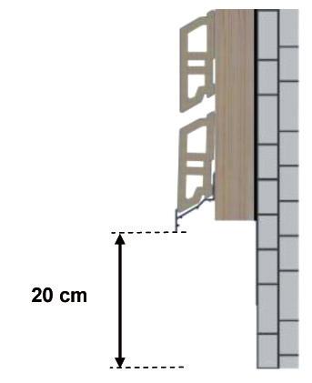 At most 40 cm Space between the ground and the start of the cladding No piece should be less than 20 cm from the ground. We recommend strongly that you insert an anti-rodent grille.