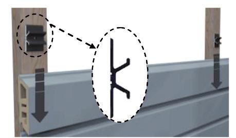 Clips can be used for horizontal or vertical installation. Stage 1: position the profile in the clips adhering to the installation direction.