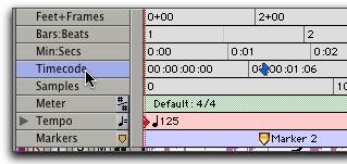 In Pro Tools Academic, you can spot audio to Time Code or Feet+Frames. For information on other Timebase rulers, see the Pro Tools Reference Guide.