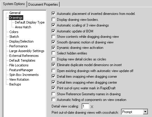Drawing and Detailing with SolidWorks 2001/2001Plus System Options and Document Properties System Options are stored in the registry of the computer. System Options is not part of the document.