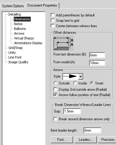 Drawing and Detailing with SolidWorks 2001/2001Plus The Dimension options determine the display and position of text and extension lines. Reference dimensions require parentheses.