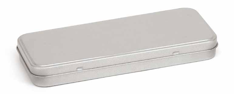 Hinged Stationery Tin With a variety of sizes available, these rectangular hinged stationery tins are great for paper clips, drawing pins, elastic bands,