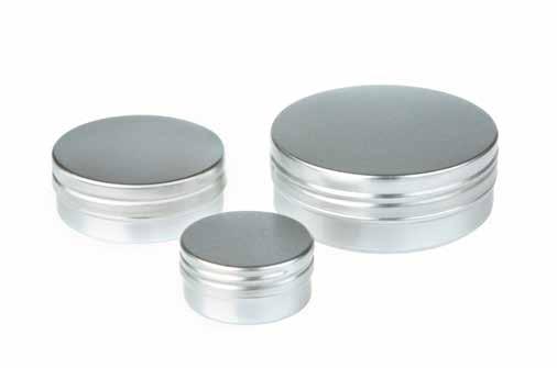 Aluminiumtins Round Aluminium Smooth Screw Lid The round aluminium tin container range all feature a smooth screw lid with an internal EPE liner.