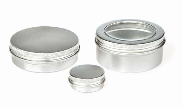 and make-up. The aluminium tin container range is also coated in a food safe lacquer, making them suitable for edible items such as sweets and other confectionery.
