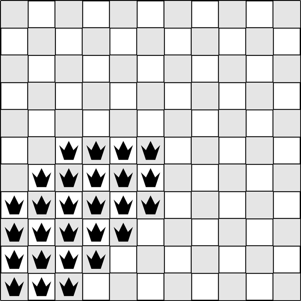 Figure 6: One hexagon with 6 rows, columns and long diagonals can only fit 27 queens, but by putting one hexagon in each corner, you can manage 28.