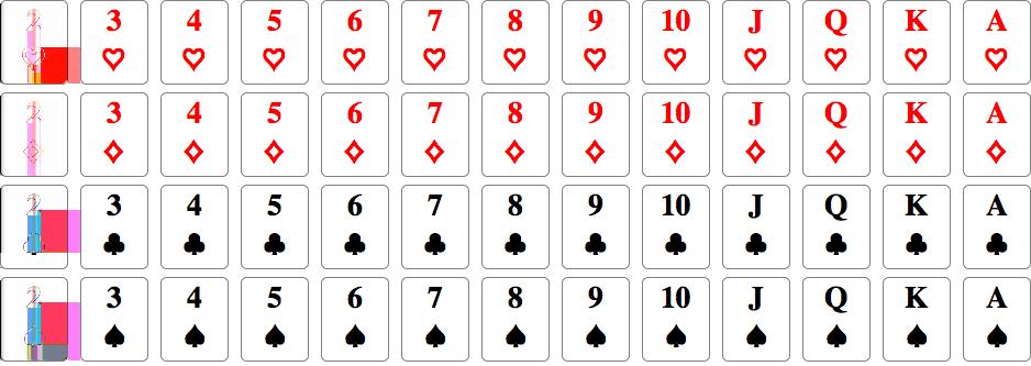 9. Suppose we draw a 5-card hand from a standard 52-card deck, depicted below. (a) How many different hands contain a pair of 7s, a different pair, and one card of a different value, e.
