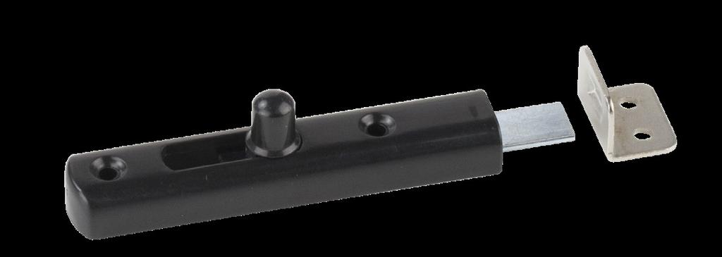 SLIDING BOLTS SLIDING BOLT BALL Straight bolt Specifications: Straight bolt W/L-shaped stopper w/spikes Round knob & rear Steel nickel plated 9 50 x 14 mm &