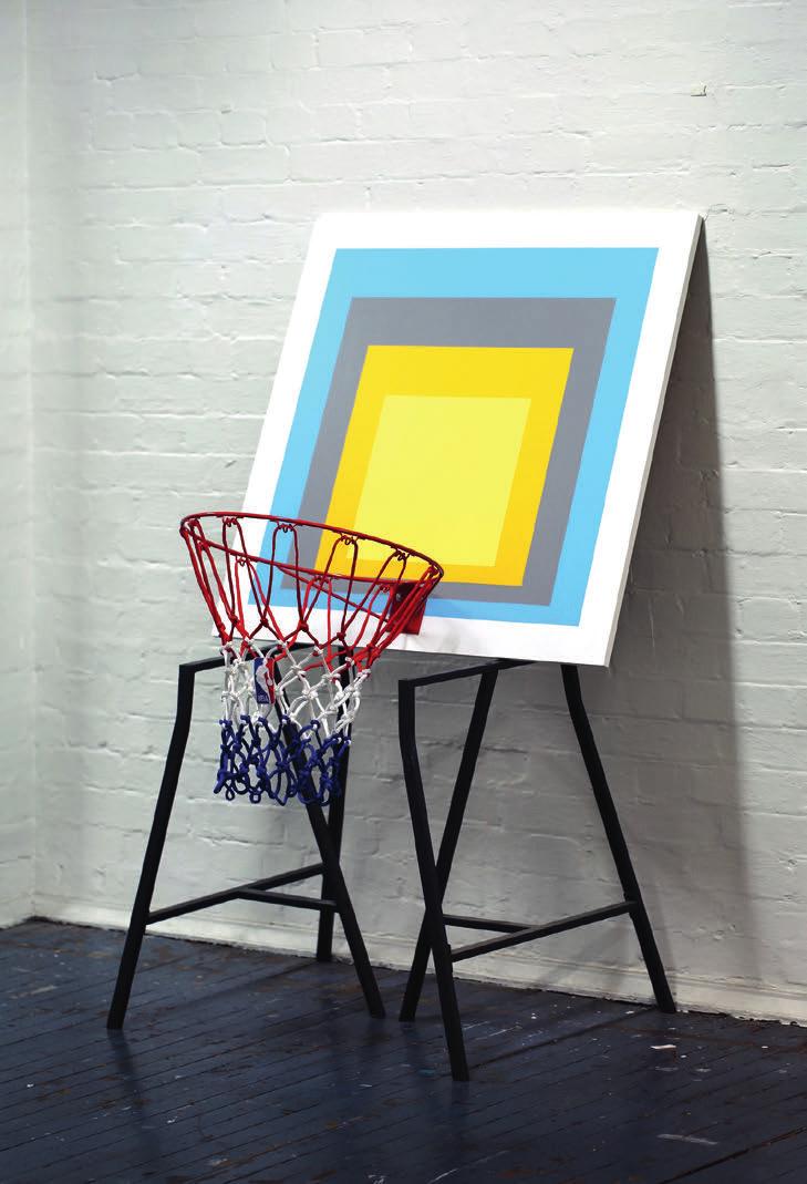 ARTISTS PROFILE 1. // Sam Cranstoun, Ballers (after Albers [homage to Denver]), 2017. Synthetic polymer on MDF, basketball hoop, net, 90 x 90cm.. 2. // Sam Cranstoun, Holiday, oh holiday, 2016-17.