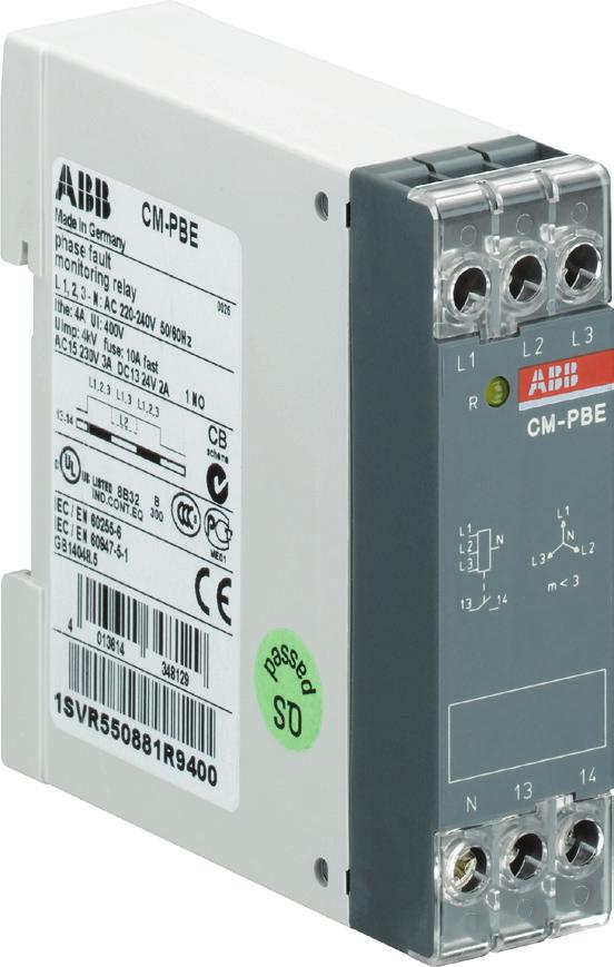 Functions Operating controls 1 Indication of operational states R: yellow LED Relay status 1 2CDC 251 007 S0012 Application / operating mode The CM-PBE is designed for use in three-phase mains for