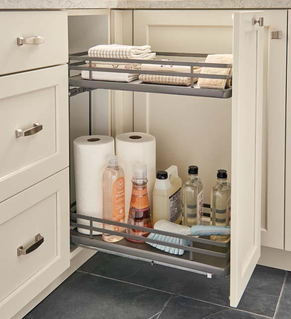 TIERED BASE ORGANIZERS ORION GRAY TIERED UTENSIL BASE ORGANIZER ORION GRAY 5322-BCSC-9-FOG 5322UT-BCSC-6-FOG Designed for full access 9 and 12 base cabinets Solid bottom shelves with flat wire and