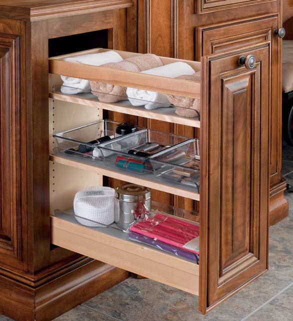 VANITY TIERED ORGANIZERS BOTTOM MOUNT VANITY WASTE CONTAINER 448-VC20SC-8 448-BBSCWC-8C Designed for face frame 12 vanity cabinets with full height door Maple frame with semi-gloss finish (D596,424S)