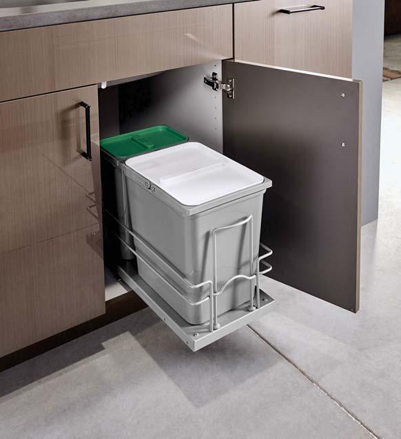 WIRE UNDER SINK PULLOUT THE CLOUD ORION GRAY BLIND CORNER 5371-21-FOG-R 5372-21-FOG-R Designed for 24 and larger sink base cabinets (1) 8 L and (1) 15 L bins with handles, metallic silver
