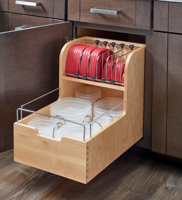 rated, concealed slides with BLUMOTION softclose Both side and bottom mounting brackets included Designed in cooperation with Design for 18 and 24 base cabinets Maple dovetail construction with