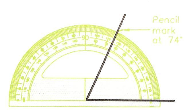 Constructing an Angle with the Aid of a Protractor Figure 2 shows the method of constructing an angle of 74 degrees with the aid of a protractor. 1. Draw the base line of the angle. 2. Place the protractor in position on the line with the protractor cross lines on the end of the line.
