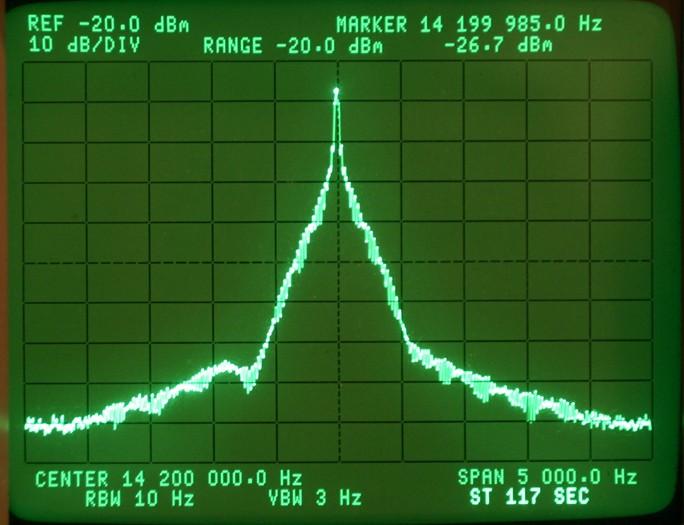Spectrum of CW Signal on HP 3585A Analyzer Rise Time 3