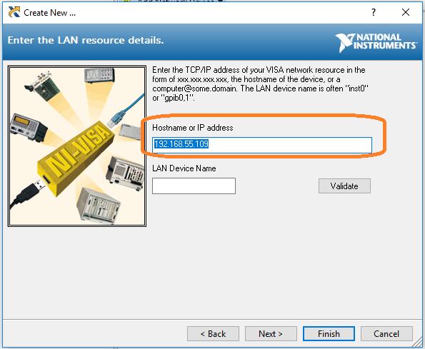 Select Manual Entry of LAN instrument, select Next, and enter the IP address as shown.