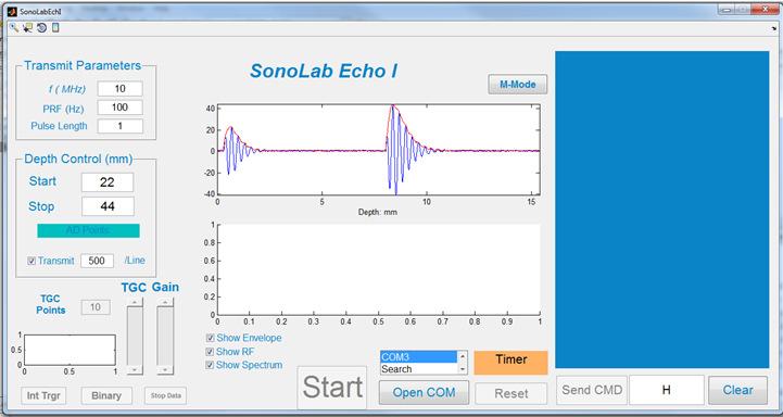 View Echo on Matlab 1. Download the Matlab files into a folder in your computer. 2. Connect the board to a USB port of your computer using the mini-usb connector on Sonolab: i.