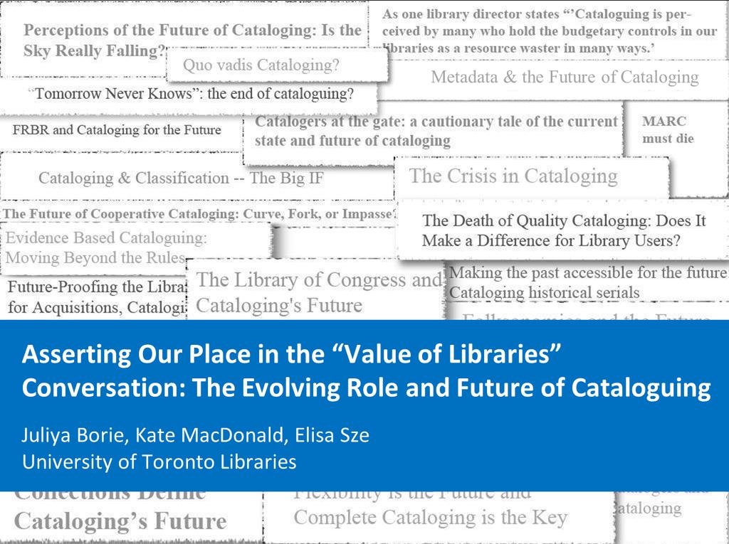 The value of libraries has been a prominent topic in library literature over the last five years with much emphasis placed on developing assessment methodologies to highlight this value.