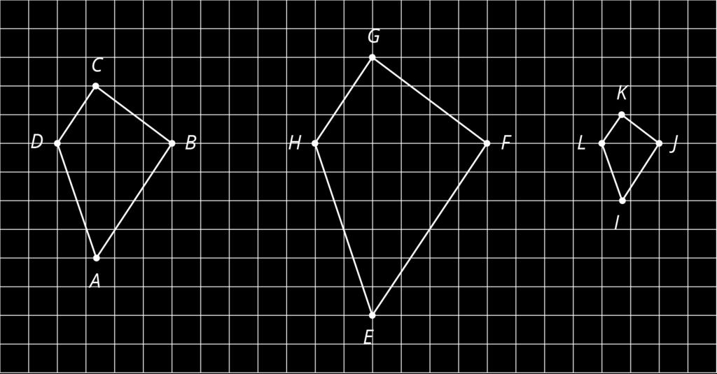 4.2: Three Quadrilaterals (Part 2) Each of these polygons is a scaled copy of the others. You already checked their corresponding angles. 1.