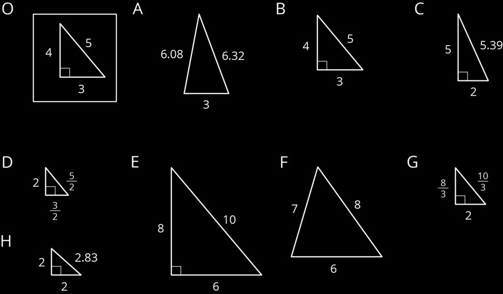 2.3: Scaled Triangles Here is Triangle O, followed by a number of other triangles. Your teacher will assign you two of the triangles to look at. 1.
