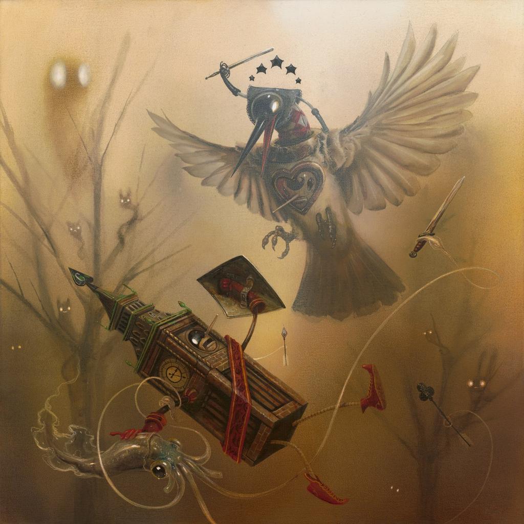 Greg "Craola" Simkins paints the surreal scenes that pop into his head. For example, the painting Killing Time was inspired by a song. While listening to this song Craola started to daydream.