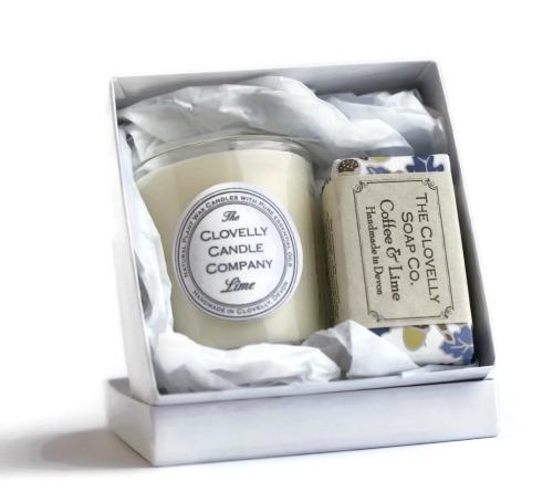 with Brush boxed Votive & Matching Guest Soap Set in white luxury gift