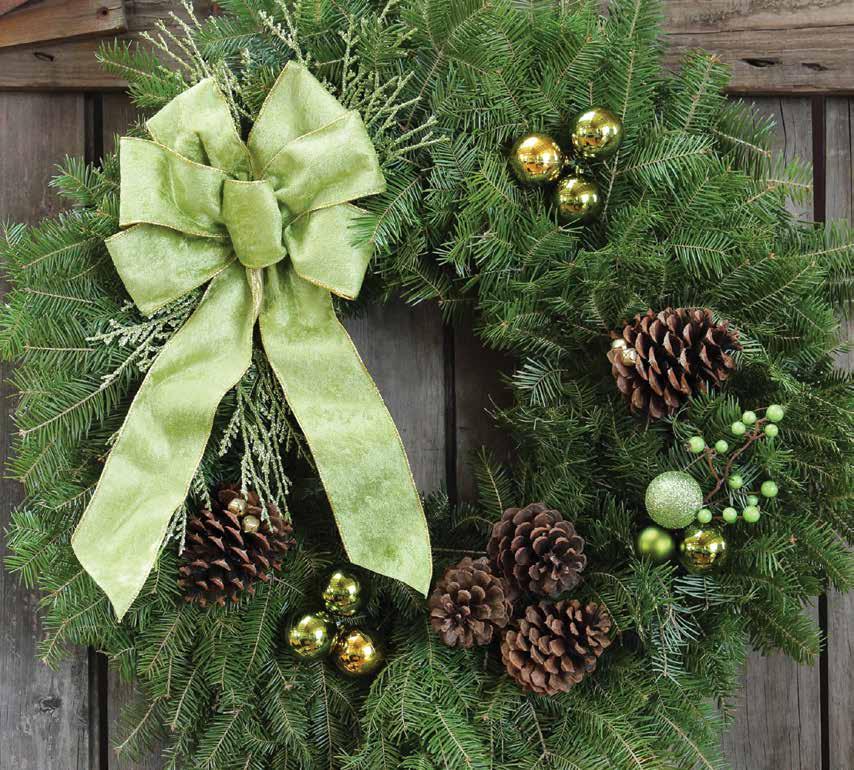 4 The Wintergreen Wreath ENHANCE THE MAGIC OF CHRISTMAS WINTERGREEN WREATH The soft green fabric bow of this 25 diameter wreath is made with wired gold edged ribbon to hold the full arc of the bow s