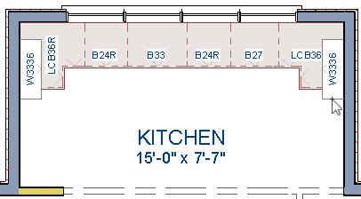 In this example, a crown molding profile with a Height of 2 1/2", a Width of 2 1/2", and a Vertical Offset of - 2 1/2" is used. For more details, see To add crown molding to a room on page 7.