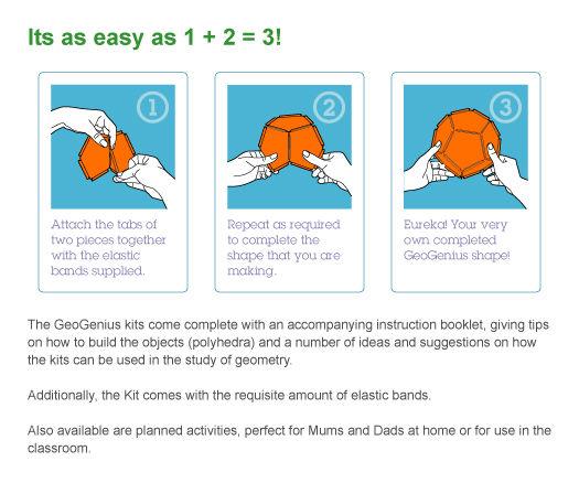 GEOGENIUS CONSTRUCTION KIT ACTIVITIES In these activities we expect children to develop: Confidence in building given 3-D objects using concrete materials.