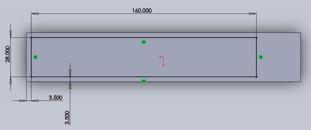 28. Using Smart Dimension, click on the left edge of the outer rectangle and then the inner rectangle. Set this value to 3.