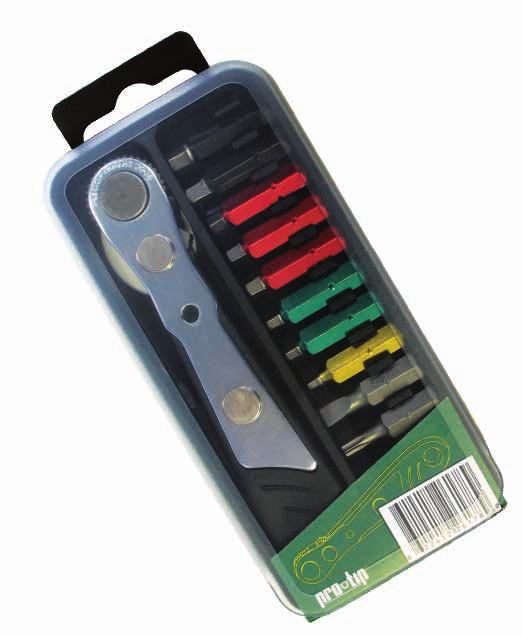 Piece Ratchet Pocket Tool Kits Colour-Coded Bits 020- Security Bits 020- Overall Length " 2 2 Size #0 Yellow # Green #2 Red # Black # Phillips #2 Phillips /6 Slot T- 6-Lobe *Private Branding
