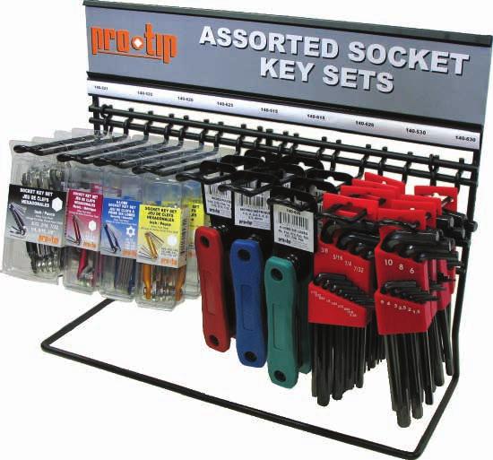 Piece Socket Key Set Merchandiser 0-0 The Socket Key Set Merchandising display is equipped with professional quality kits made with alloy tool steel and heat treated chrome alloy steel.