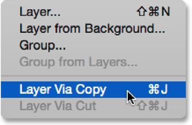 The first thing we need to do is duplicate this layer. Go up to the Layer menu in the Menu Bar along the top of screen, choose New, then choose Layer via Copy.