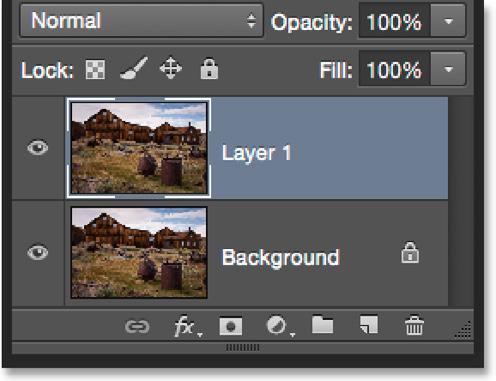 Nothing will happen to the image in the main document area, but if we look again in the Layers panel, we see that Photoshop has made a copy of the Background layer and