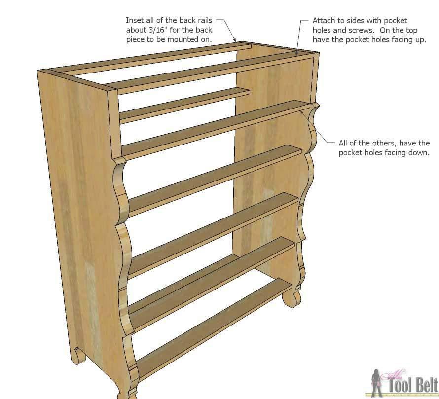 6 Then attach the rails to the other side. Measure and mark the location for the top drawer dividers.