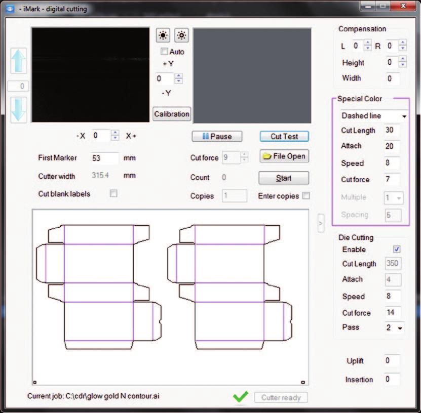 imark SOFTWARE PANEL LAYOUT The imark software allows to handle all the functions for the automation of the digital cutting process.
