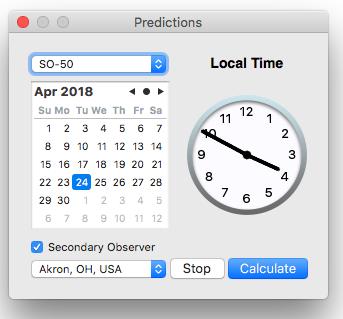 Predictions Window The Predictions Window allows you to pick a satellite, start time, optional second observer and create a tabular predictions text file.